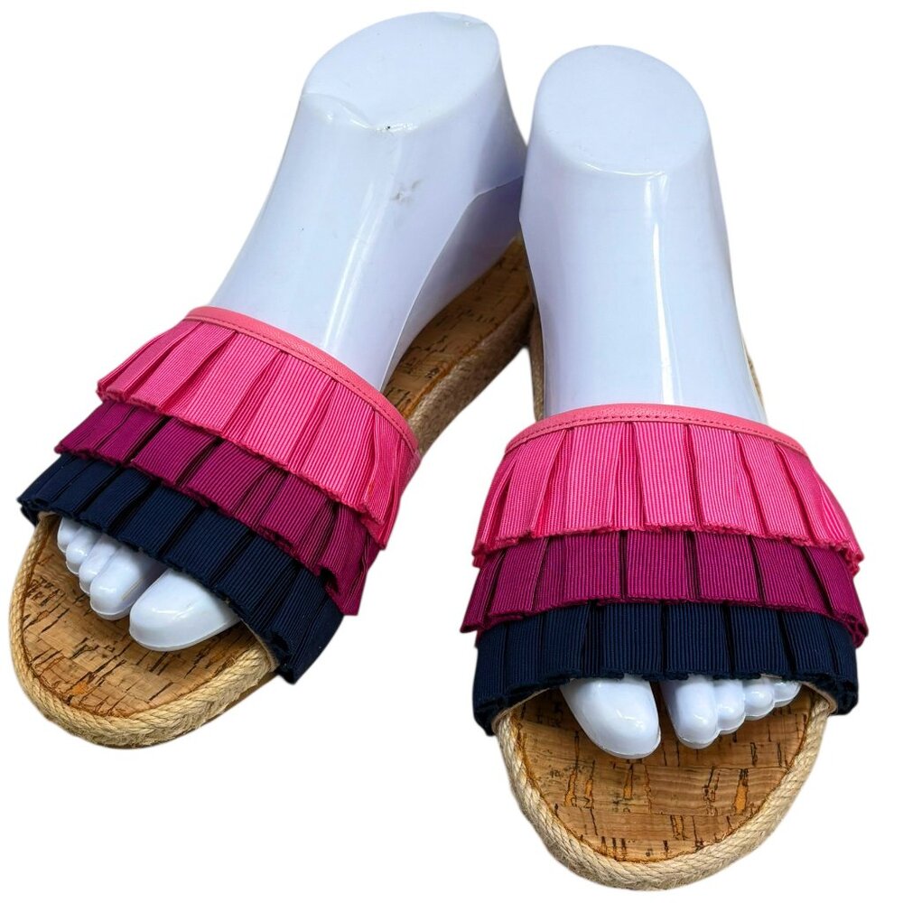 Jack Rogers Flynn Multi Pink Tiered Grosgrain‎ Jute Slide Sandal
